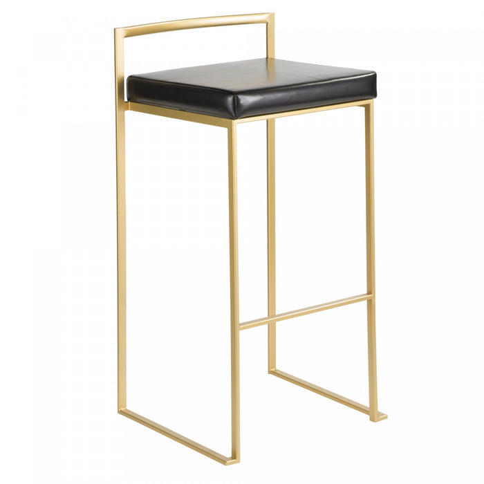 Tabouret bar contemporain Fuji en similicuir noir - ensemble de 2