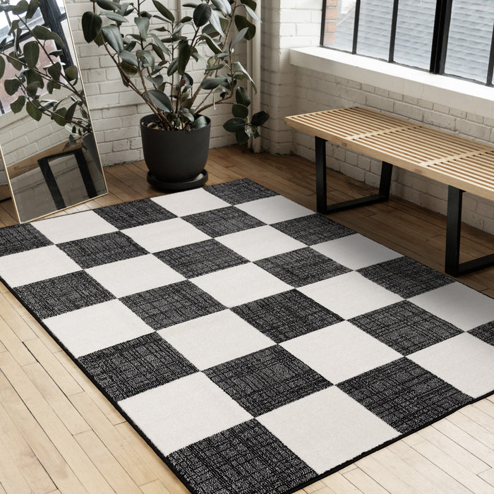 Tapis Covington a Carreaux Noir et Blanc, 7'10\" x 10'6\"