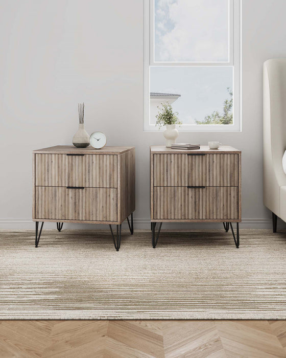 Table de nuit moderne Dumbo 20\" a cannelures en gris rustique (2 tiroirs) - Lot de 2