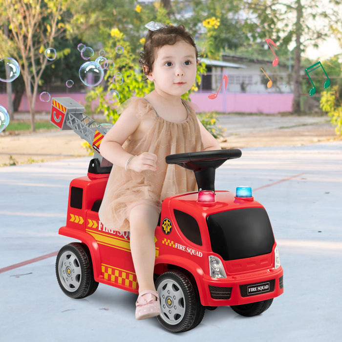 Costway Kids Ride On Fire Truck Foot-to-floor Sliding Push Car W / Musique Et Fabricant De Bulles