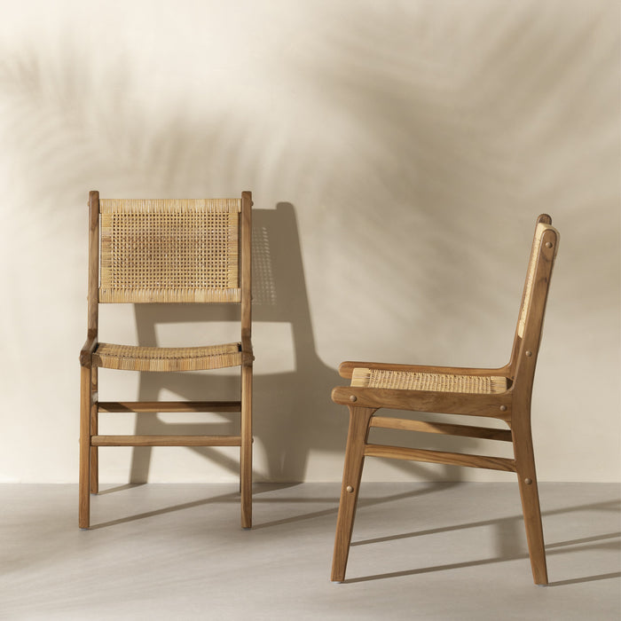 Ensemble de 2 chaises de salle à manger Agave en rotin et en teck - rotin et naturel