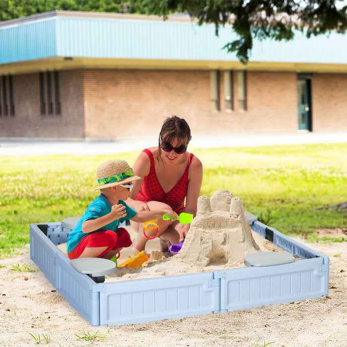 Bac A Sable Exterieur Pour Enfants, Avec Auvent Oxford Impermeable, Doublure De Fond En Tissu, Jeu Pour Enfants De 3 A 12 Ans, Jardin, Bleu Clair