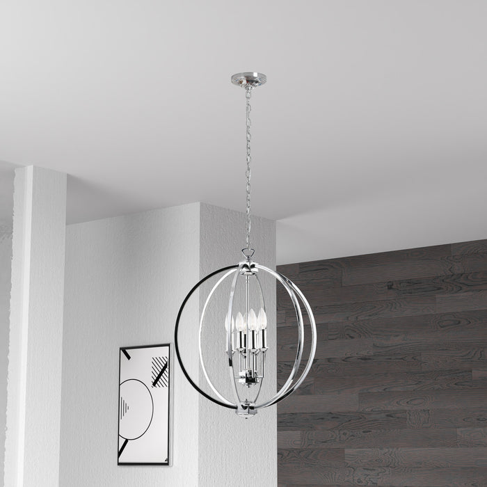 Lustre Karland de Dainolite de 20 po de diamètre avec bande cloutée de cristaux, fini chromé poli et 6 ampoules