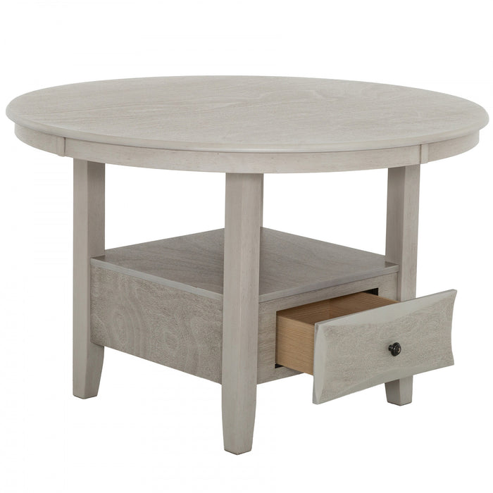 Ensemble de salle a manger rond Prescott 5 pieces avec base sur piedestal et tiroir de rangement, gris (4 places)