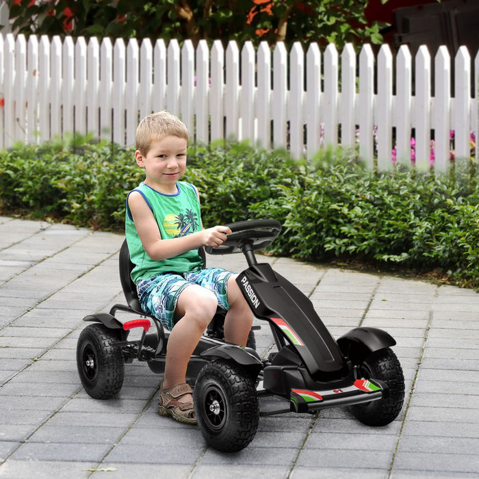 Aosom Kart A Pedales Pour Enfants, Voiture A Pedales Avec Seau Reglable, Frein A Main, 4 Roues En Caoutchouc, 5 A 12 Ans, Noir