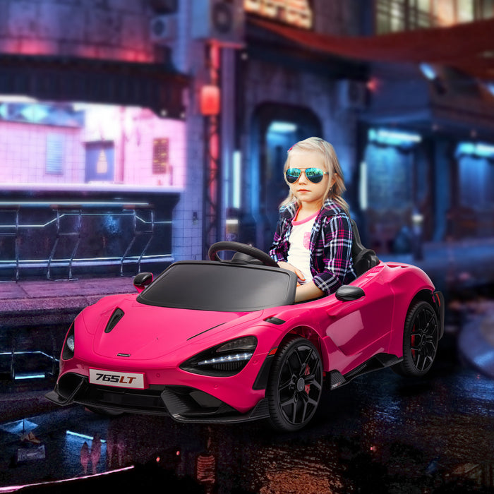 Qaba Mclaren 765lt Voiture Electrique 12 V Sous Licence Pour Enfants, Alimentee Par Batterie, Avec Portes Papillon, Telecommande, Demarrage Lent, Lumieres Led, Klaxon Musical, Rose