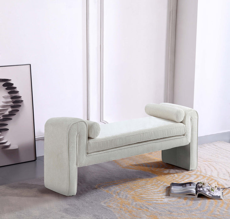 Banc d’appoint moderne et glamour Concord en chenille ivoire