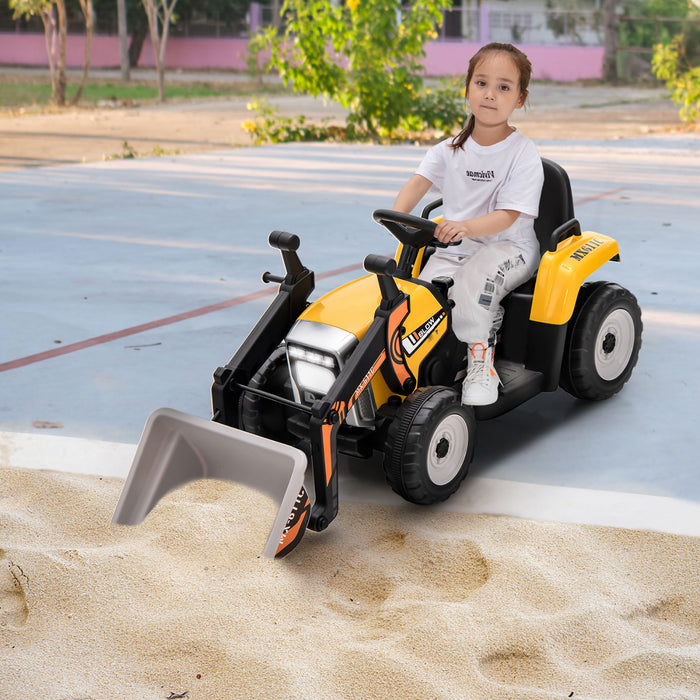 Costway Enfants Montent Sur Excavateur 12v Tracteur Electrique Rc W / Seau De Creusement Jaune