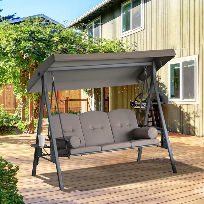 Outsunny 3 Places Heavy Duty Swing Chair Outdoor Lounge Hamac Coussin Siege Avec Auvent Inclinable,marron 