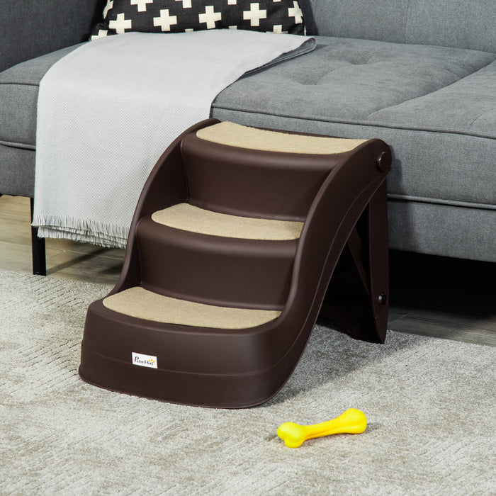 Pawhut Escalier Portable Pliable Pour Petits Chiens Et Chats 3 Marches Avec Marches Antiderapantes Pour Lits Hauts Et Sofas, Marron