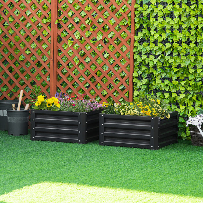 Outsunny Lot De 2 Pieces Parterre De Fleur Carre Potager De Jardin Jardinieres Bac A Fleurs 8 Panneaux Modulables En Acier Dim. 23.5\"l X 23.5\"l X 12\"h Gris