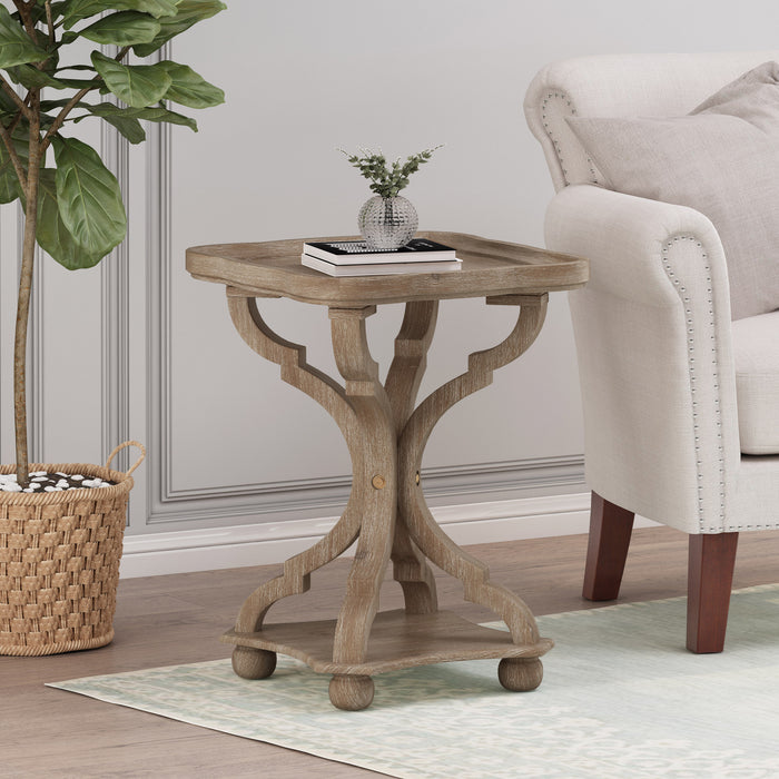 Table D’appoint Carrée Traditionnelle Jason Avec Étagère, Finition Bois Flotté