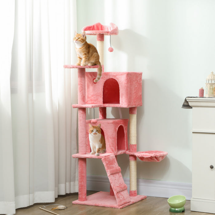 63 Inch Cat Tree with Sisal Scratching Posts, Pink