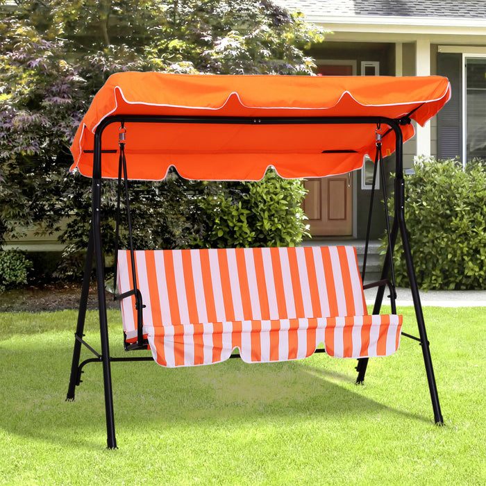 Outsunny Balancelle De Jardin 3 Places Toit Inclinaison Reglable Coussins Assise Et Dossier Acier Noir Polyester Orange