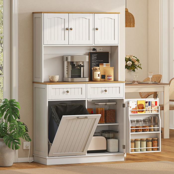 HOMCOM Armoire garde-manger, meuble de cuisine avec station de charge Blanc