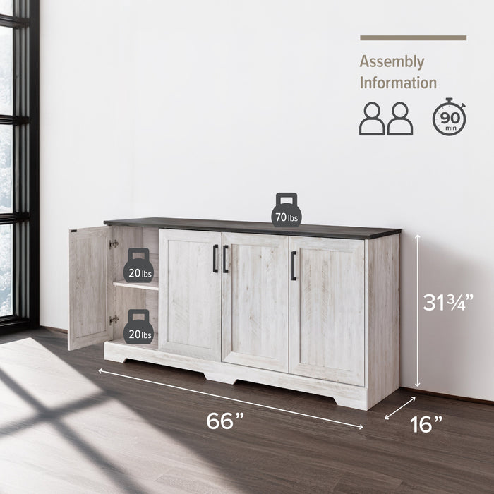 Console Rustic Ridge de Prepac à 4 portes - blanc délavé