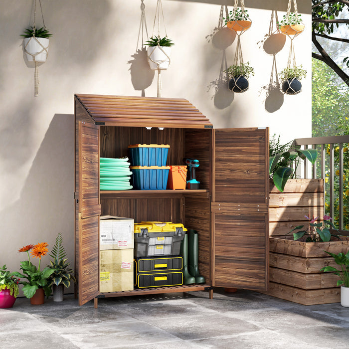 Outsunny Abri En Bois , Armoire De Rangement Exterieure, Marron Melange