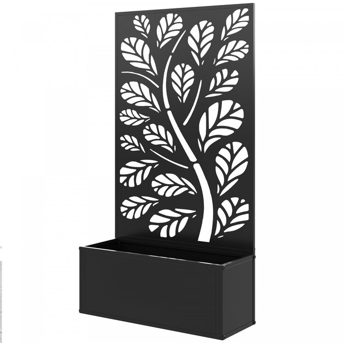 Outsunny Lit de jardin sureleve avec panneau d'intimite jardiniere en metal