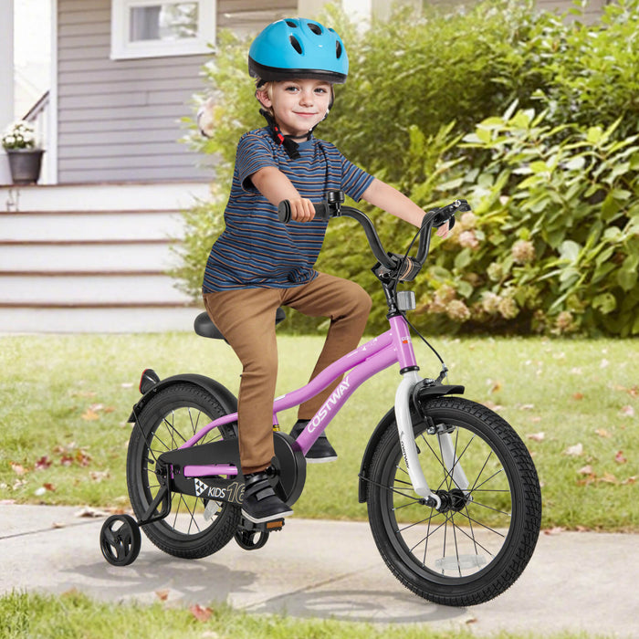 Costway 16\" Velo Pour Enfants Pour Garcons Et Filles De 4 A 7 Ans Avec Reflecteurs De Frein A Main Reglables Violet