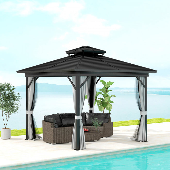 Outsunny Gazebo Exterieur En Aluminium A Toit Rigide 10x10 Pi, Gris Clair