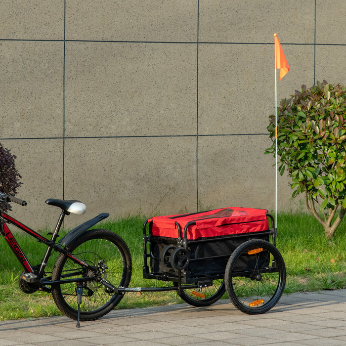 Aosom Bike Cargo Trailer & Wagon Cart, Chariot De Jardinage Multi-usages Avec Boite Amovible, Grandes Roues De 20'', Reflecteurs, Attelage Et Poignee, Rouge