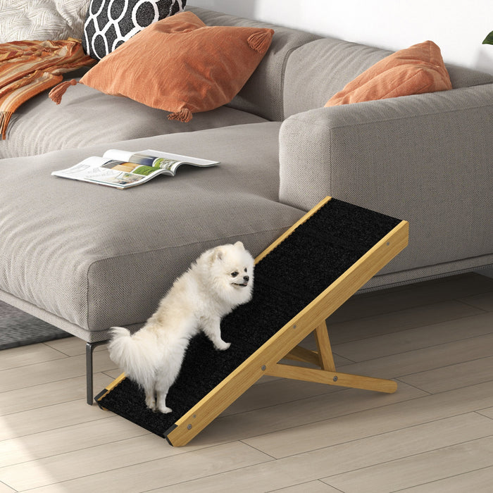 Pawhut Rampe Pour Chien, Rampe En Bois De 33 Pouces Pour Lit Et Canape, Rampe Pliable Pour Chien Avec 4 Niveaux De Hauteur Ajustable Pour Petits Et Moyens Chiens, Bois Naturel