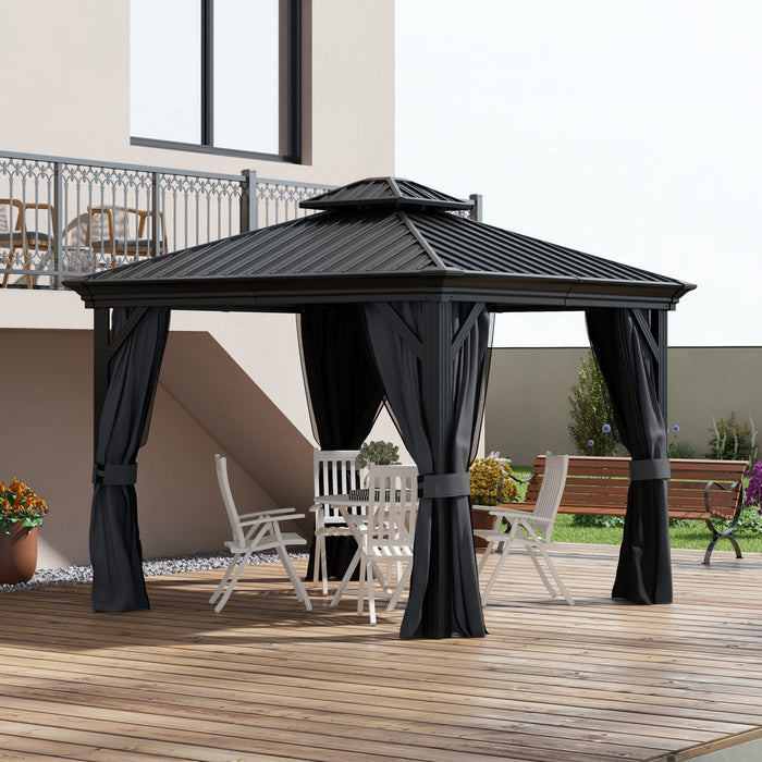 Outsunny Tonnelle D'exterieur A Toit Rigide 10' X 12', Gris Fonce