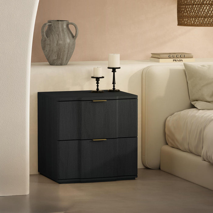 Table de nuit Clive style milieu du siecle moderne 56 cm en noir et or (2 tiroirs)