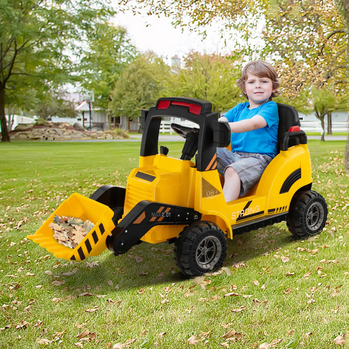 Costway 12v Enfants Rouler Sur Le Tracteur De Construction Avec Corne & Musique & Queue Led Lumieres Jaune