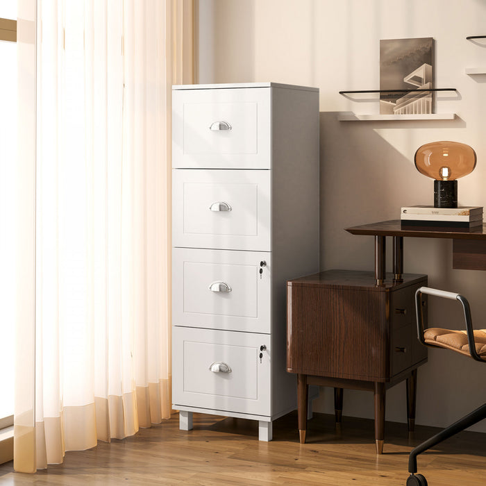 HOMCOM Classeur avec quatre tiroirs reglables, classeur avec serrure, blanc