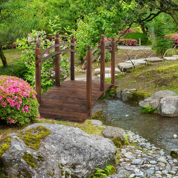 Outsunny Pont de Jardin Arque en Bois de Sapin 7.5' avec Rampes Laterales