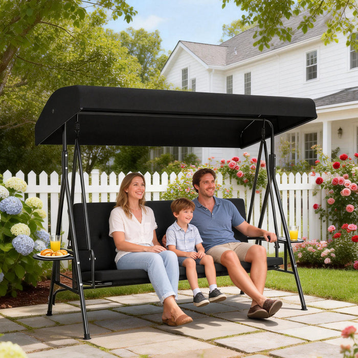 Outsunny Balancelle de Patio 3 Places avec Toit Reglable et Plateaux Lateraux