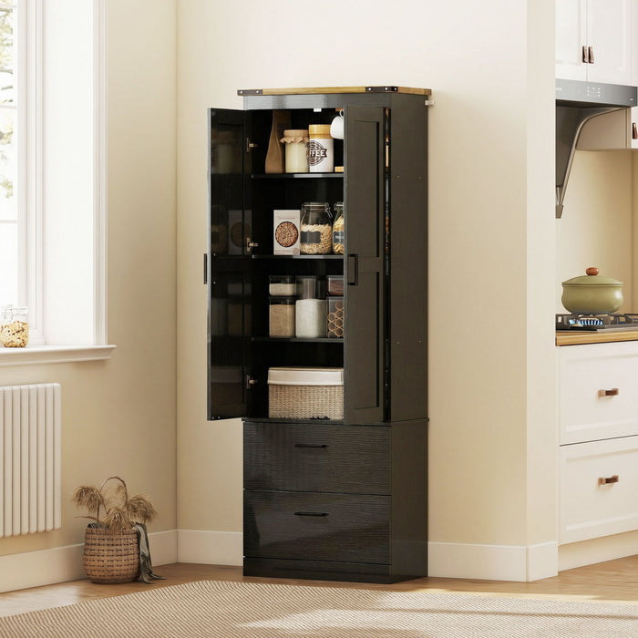 HOMCOM Armoire de Cuisine Haute de 67\" avec Etageres Ajustables, Noir