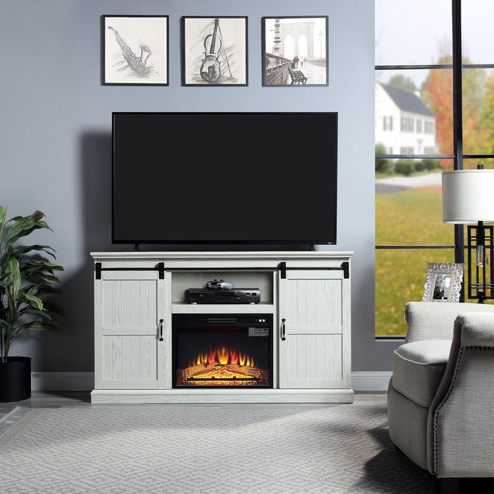 Foyer electrique moderne de style ferme Myrtle, 2 pieces, noir et chene creme