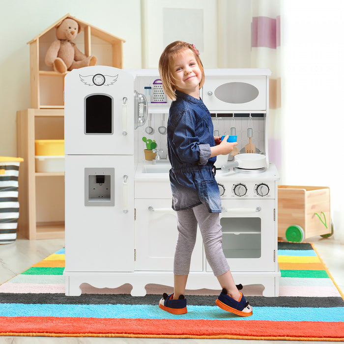 Cuisine De Jeu Costway, Jeu De Cuisine Avec Batterie De Cuisine Pour Jeu De Simulation, Avec Distributeur D'eau Et Accessoires, Effets Sonores Et Lumineux, Pour Enfants De Plus De 3 Ans
