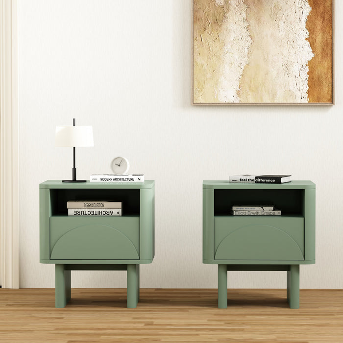 Table de nuit moderne Ella 20\" en vert sauge (1 tiroir) - Lot de 2