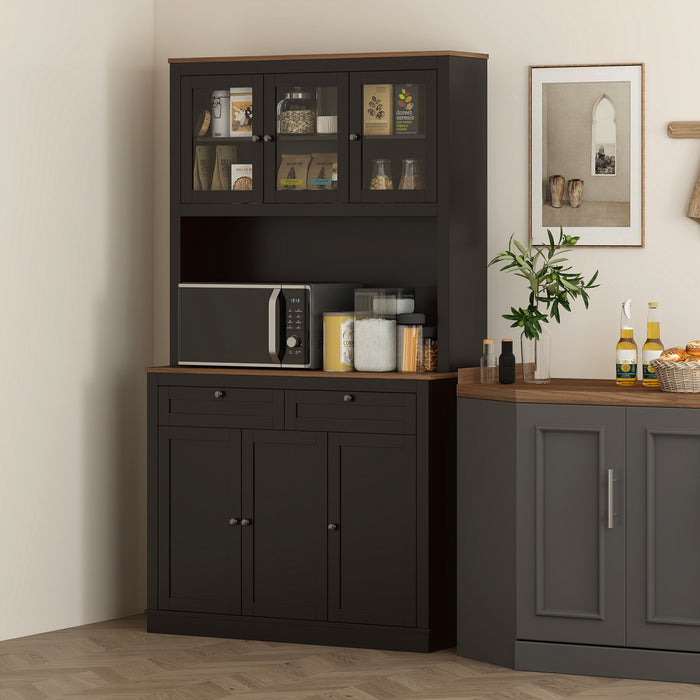 HOMCOM Armoire de Cuisine 71\", Buffet avec Espace Micro-ondes, Noir
