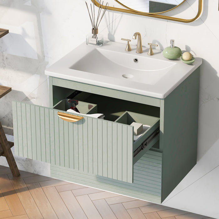 Emily Meuble-lavabo De Salle De Bain Moderne Mural 24\" Avec Lavabo En Ceramique - Vert