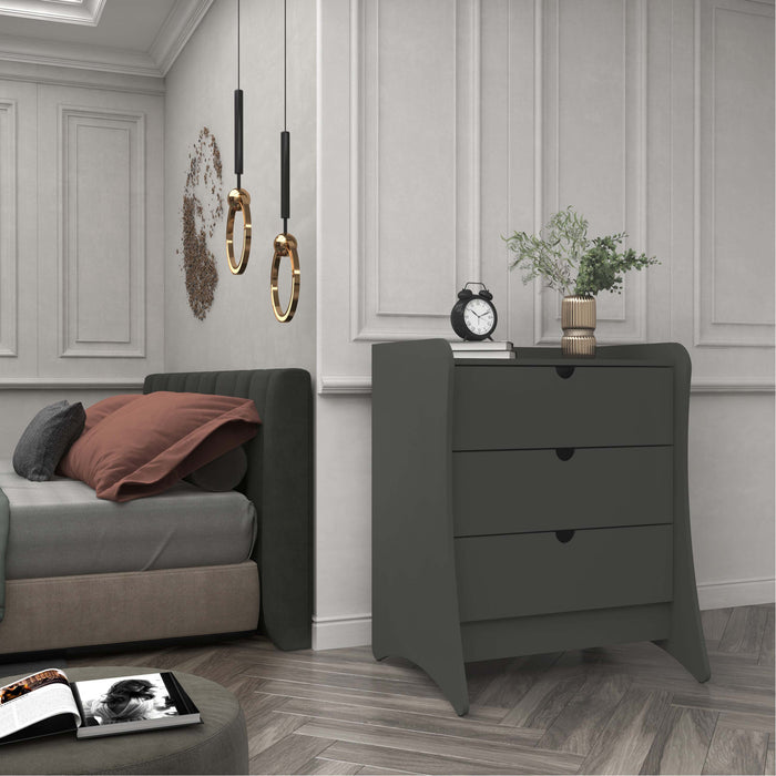 Table de nuit Coney style milieu du siecle 28\" en gris charbon (3 tiroirs)