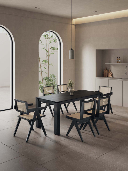 Hamlet et Ensemble de salle a manger moderne industriel chic Rockaway 7 pieces en noir et naturel