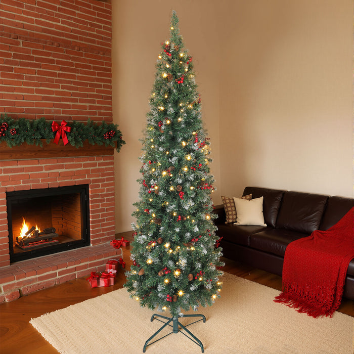 HOMCOM Sapin de Noel Fin Pre-Illumine 6pi avec Paillettes Argentees