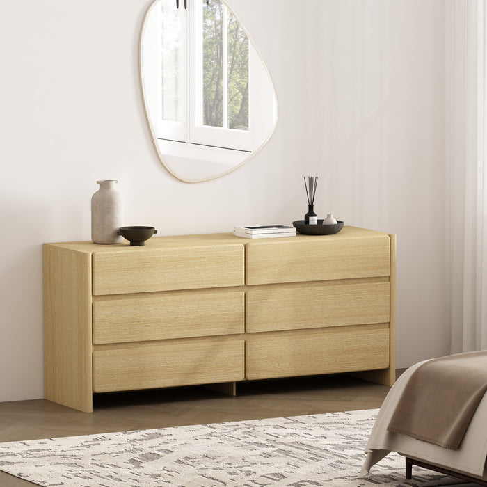 Commode moderne Linda 72\" en chene naturel (6 tiroirs)