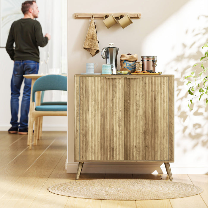 HOMCOM 55\" Buffet moderne avec rangement 2 portes cannelees Chene
