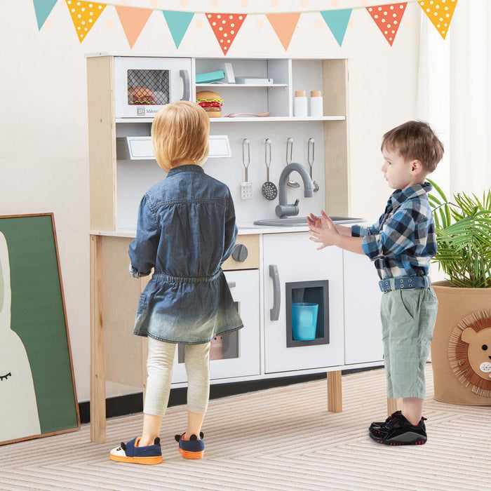 Cuisine En Bois Pour Enfants, Ensemble De Jeu De Cuisine Pour Tout-petits Avec Micro-ondes, Hotte Aspirante, Plaques De Cuisson, Evier De Jeu, Four, Machine A Glacons Et Accessoires De Cuisine, Ensemble De Cuisine Pour Jouets Avec Sons Pour Garcons Et Filles De 3 A 6 Ans