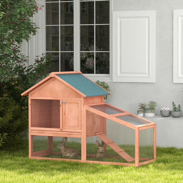 Pawhut Clapier A Lapin A 2 Niveaux En Bois Massif Maison Pour Petits Animaux Habitat Exterieur Resistant A L'eau Avec Rampe