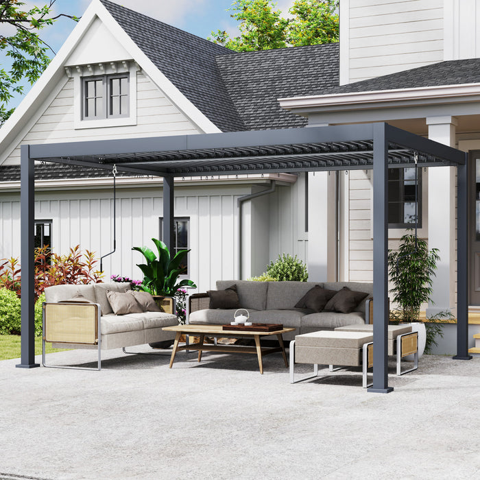 Outsunny Pergola A Persiennes 10' X 12' Toit Reglable Et Cadre En Aluminium