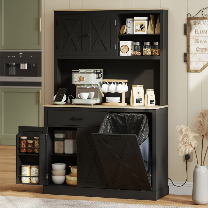 HOMCOM Armoire de Cuisine 69\" avec Station de Charge, Noir