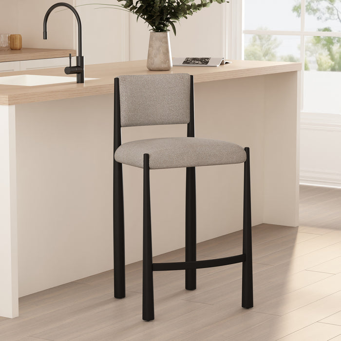 Tabouret de comptoir en metal et boucle Lennor style milieu du siecle, coloris champagne