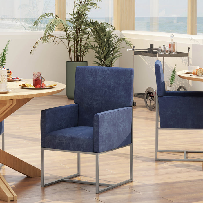 Chaise de salle a manger moderne en velours et metal Element bleu - Lot de 2