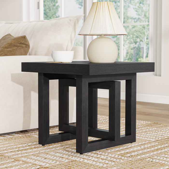 Ethan Table d'Appoint Rustique en Bois de Caoutchouc Solide, Noir